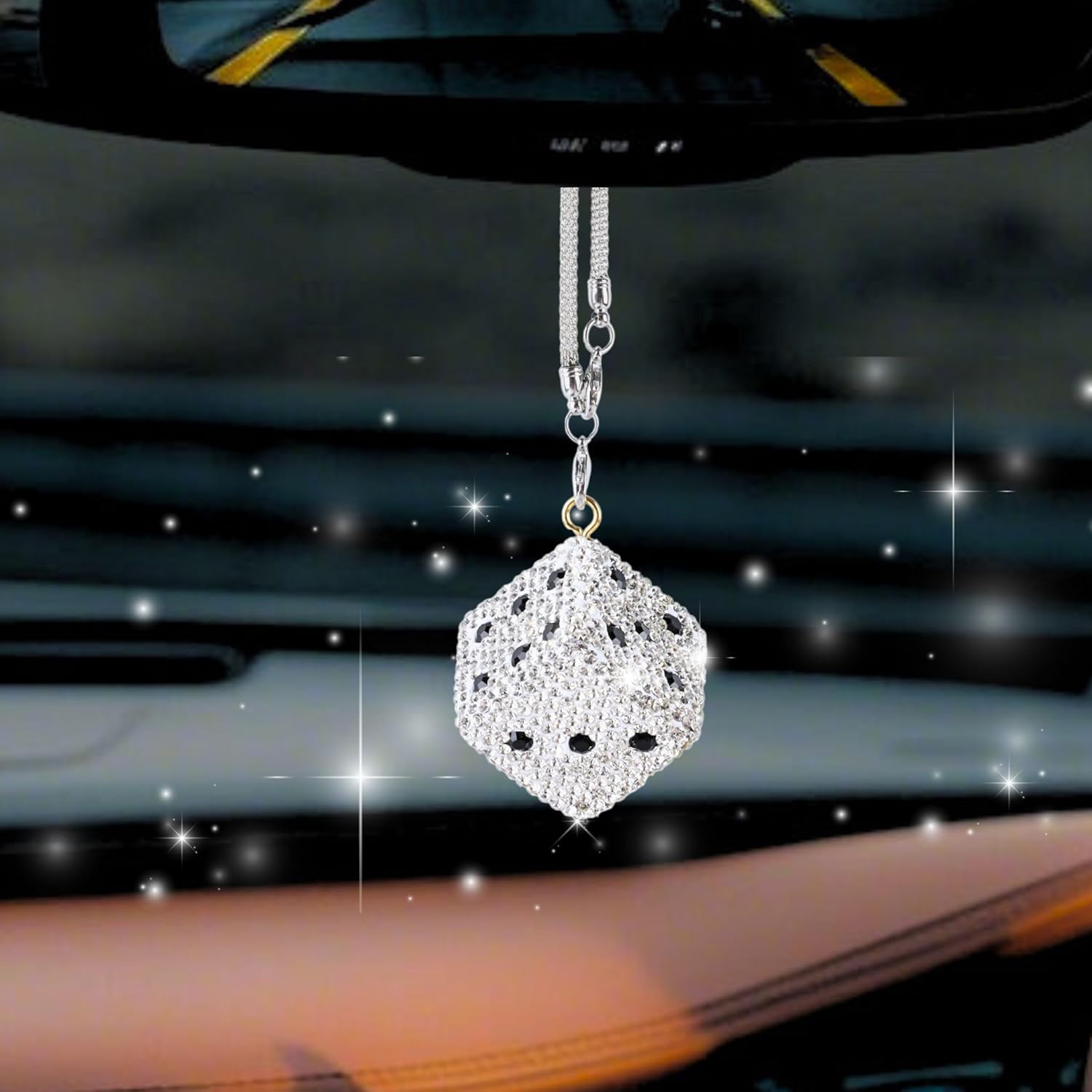 Creative Hanging Dice with Dots Car Rearview Mirror Charm, Bling Car Charm, Rear View Mirror Accessories, Stylish Auto Interior Decor image number 4