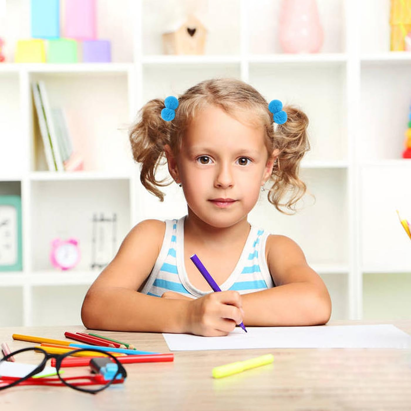 40 Pcs/20 Pairs Girls Cute Stretchy Hair Ties with 3.6Cm/1.4Inch Pompom Ball Elastics Rubber Bands Colorful Fluffy Velvet Ponytail Holders Hair Scrunchies Accessory for Baby Infant Toddlers Kids Teens image number 4