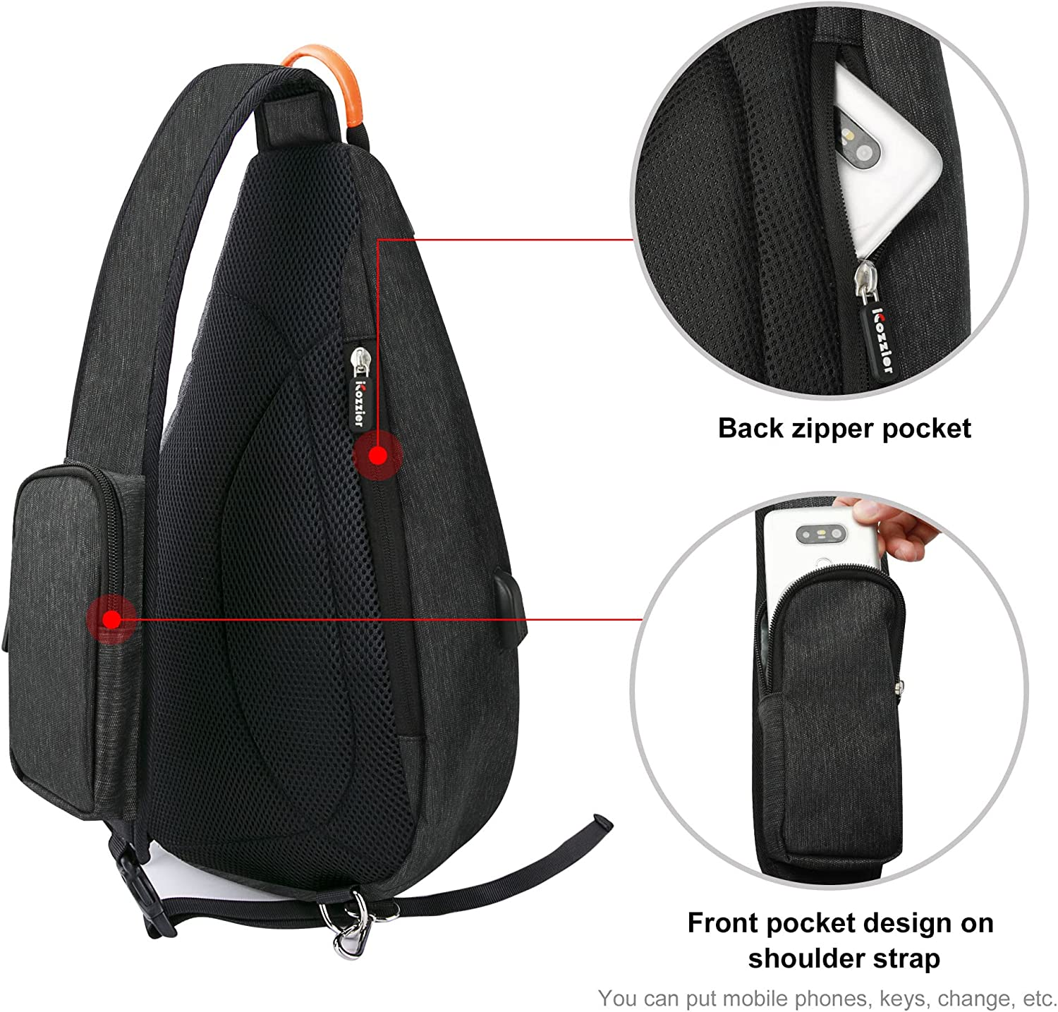 Icozzier Mens Sling Chest Bag Crossbody Backpack Shoulder Bag for Men Waterproof Outdoor Rucksack anti Theft Daypack with USB Charger Port& Bottle Holder for Biking Travel Cycling image number 2