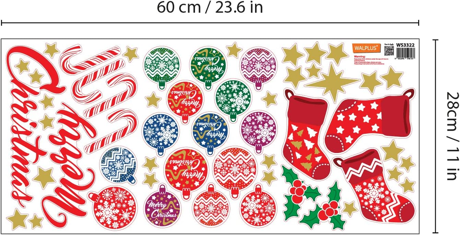 Wallflexi Christmas Decorations Wall Stickers Merry Christmas Decoration Set Wall Murals Decals Living Room Children Nursery School Restaurant Cafe Hotel Home Office D&eacute;cor, Multicolour