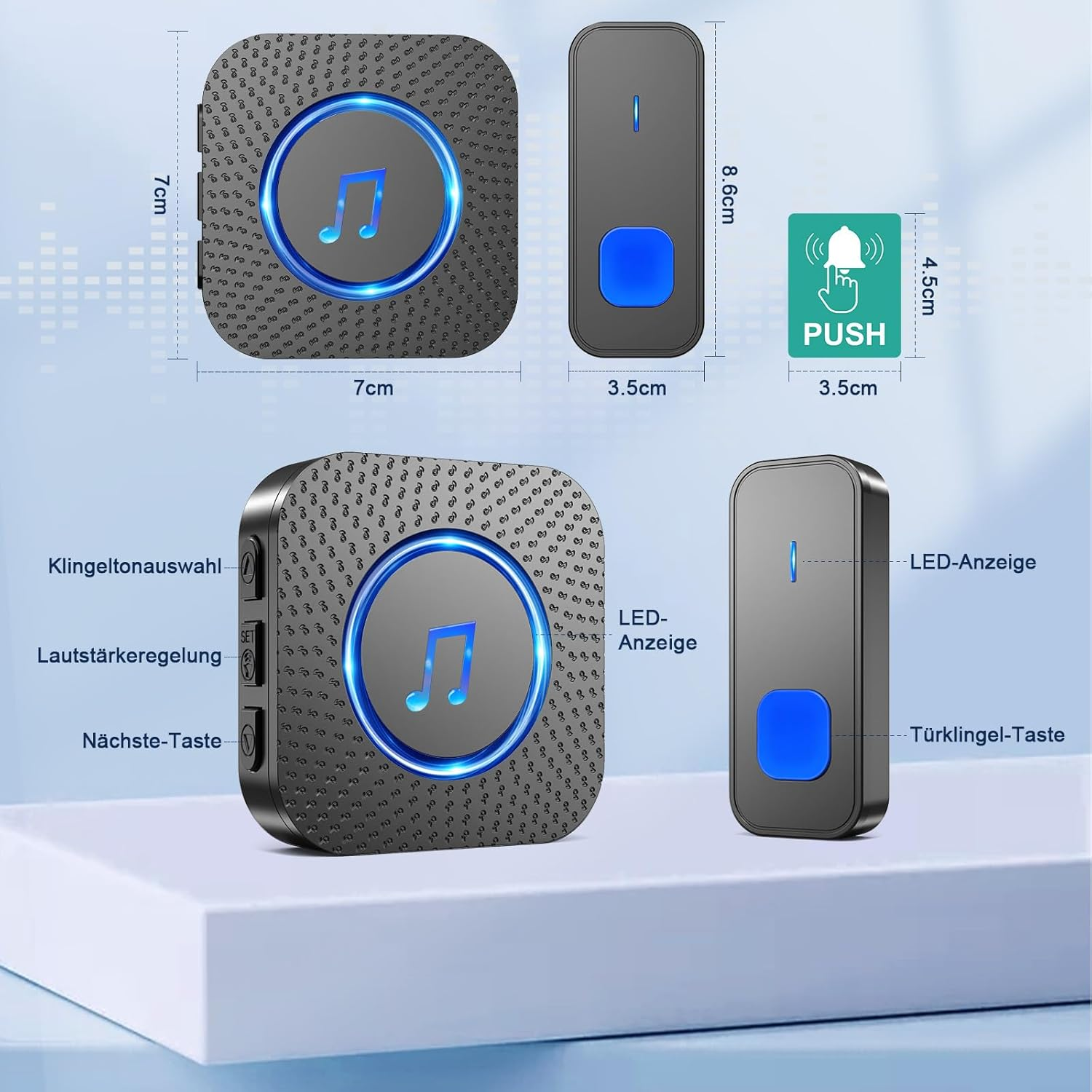 SURFOU Wireless Doorbell, Wireless Doorbell Set, 400 M Range, Outdoor, Waterproof, Front Door with 3 Receivers, Battery Operated Bell, Radio Transmitter with LED Flashing, 5 Vol. 55 Melodies, Black image number 4