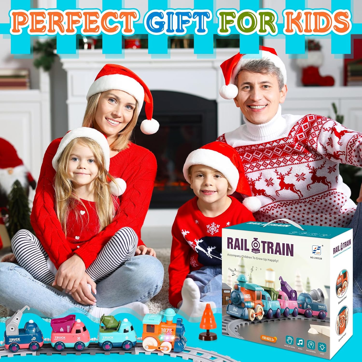 Train Set for Toddlers, Vingtank Kids Toy Trains & Train Sets for 3 4 5 6 Year Old Boys Gifts 4Pcs Trucks Toy Car for Boys Toys 3-5 Toddler Toys with Light & Music Ideal Gifts for Boys Girls image number 1