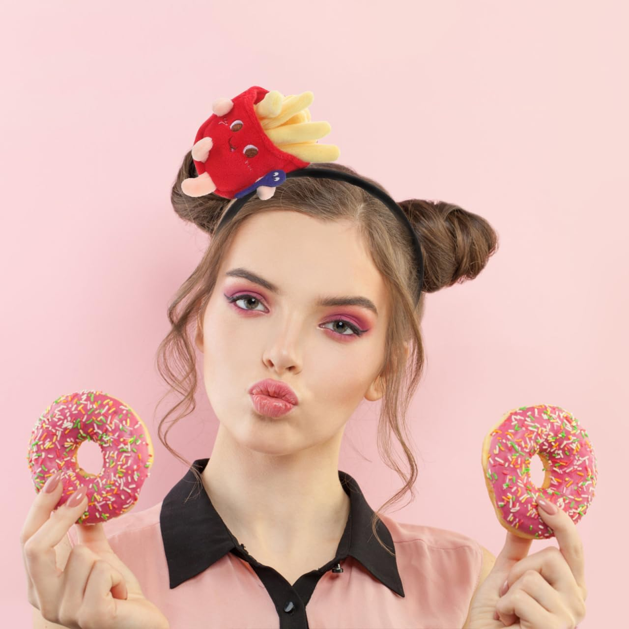 Minkissy French Fries Headband Headpiece Fun Headband Cosplay Headband Headbands for Women Headband Halloween Costume Accessories Halloween Headband French Fries Toast Hot Dog Fabric image number 1