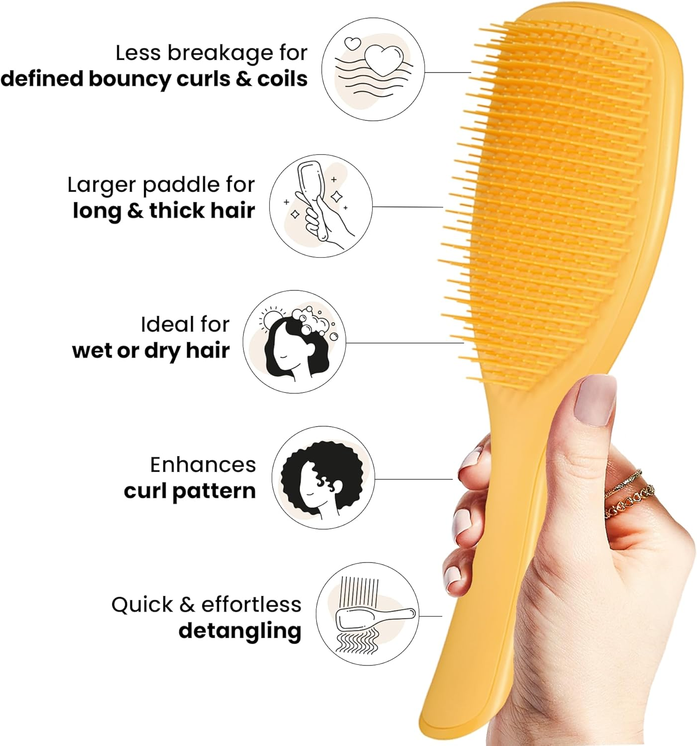 Tangle Teezer Ultimate Detangler Large Brush for Natural Curls - for Defined Curls and Afro 3C-4C Less Frizz - Double Bristle Detangling Brush - Daffodil Yellow