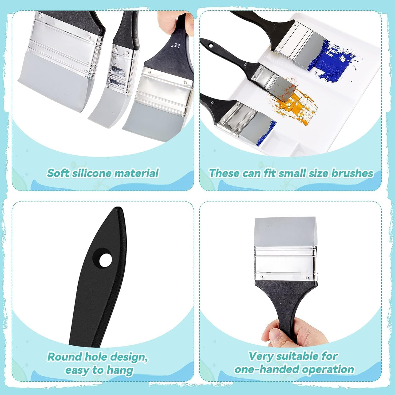 Silicone Paintbrush Set,4-Piece Color Shapers for Resin Painting, Flat Silicone Brushes for Acrylic and Water-Based Paints. (1.5/2/ 2.5/3 in Wide)