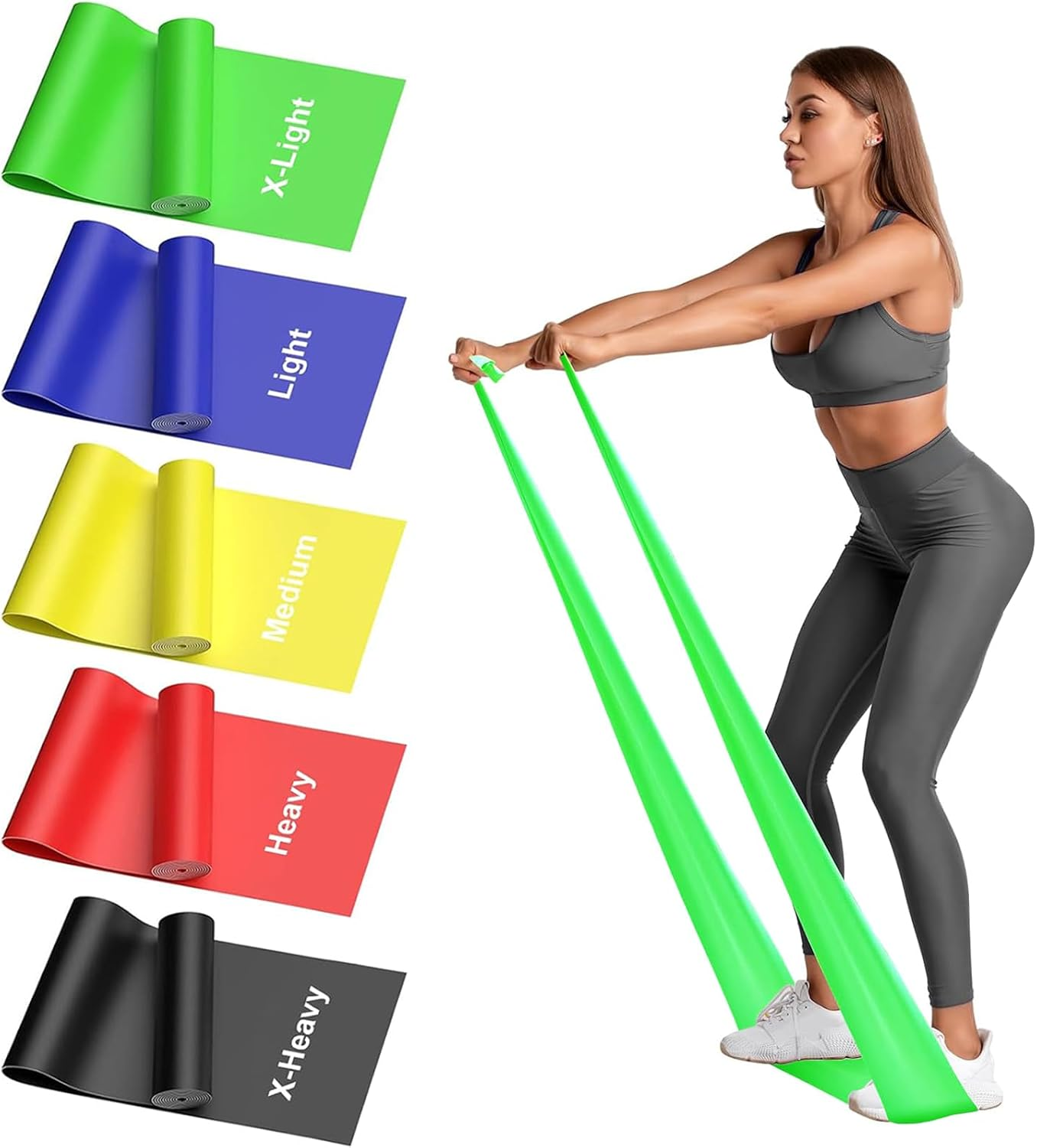 Resistance Bands Set, 5 Pcs Exercise Bands, Elastic Stretch Bands for Physical Therapy, Strength Training, Yoga, Pilates, At-Home or the Gym Workouts image number 3