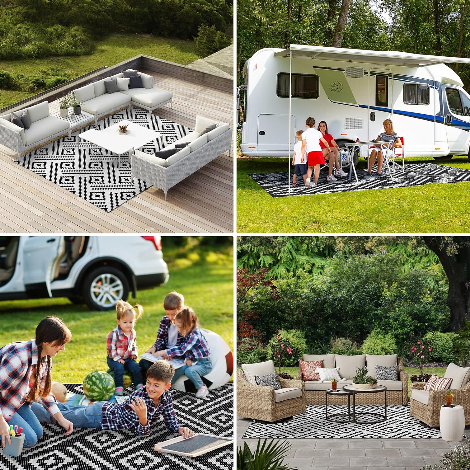 Geometric Extra Large Outdoor Rug(150X245Cm) - Reversible Portable Outdoor Plastic Straw Rug, Porch Rug, Waterproof Mat for Rv, Deck, Camping, Balcony, Patio (Geometric) image number 4