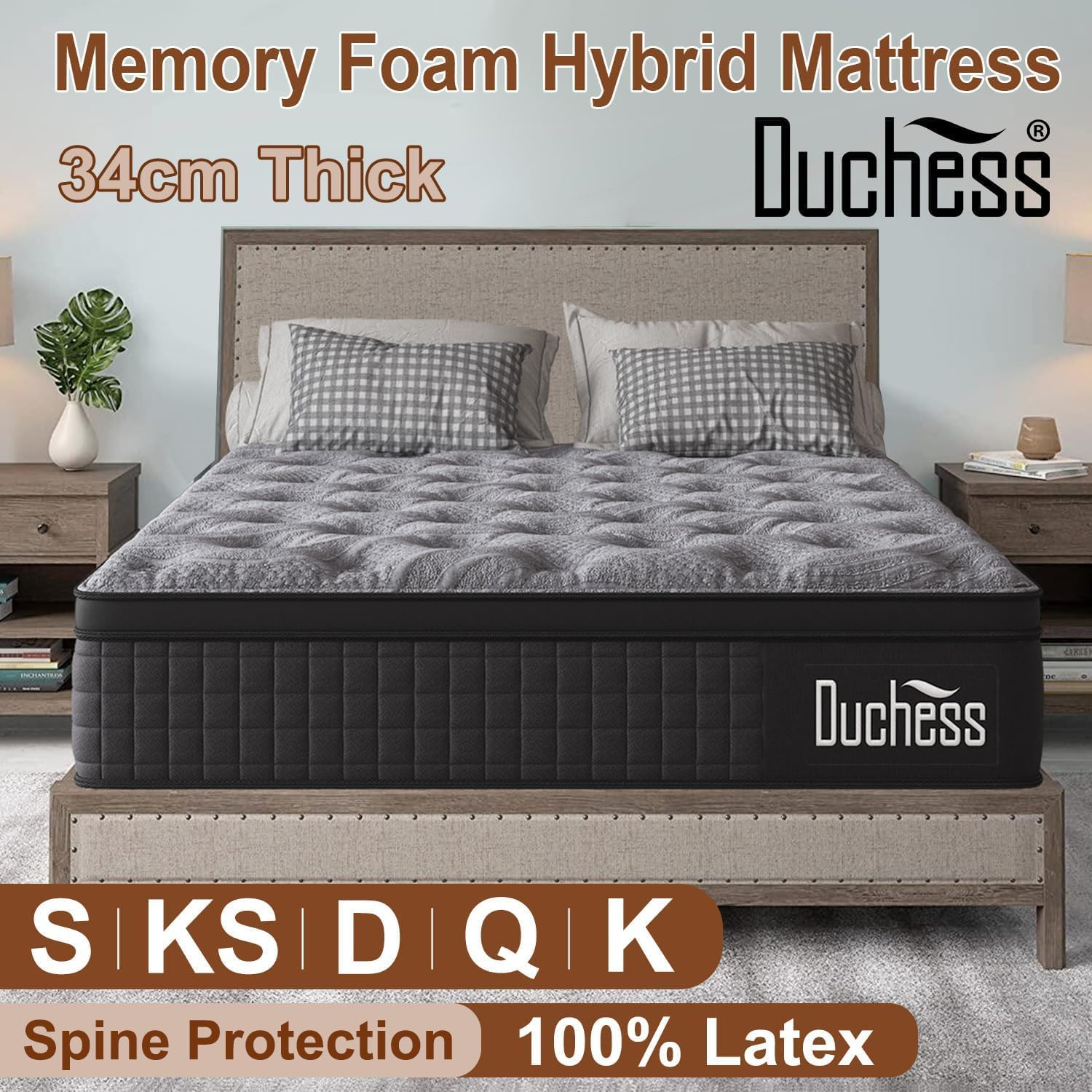 Duchess 34Cm Queen Hybrid Mattress - Mattress Comfortable Memory Foam and Pocket Springs with Pressure Relief Breathable Design Reinforced Edge Support image number 1