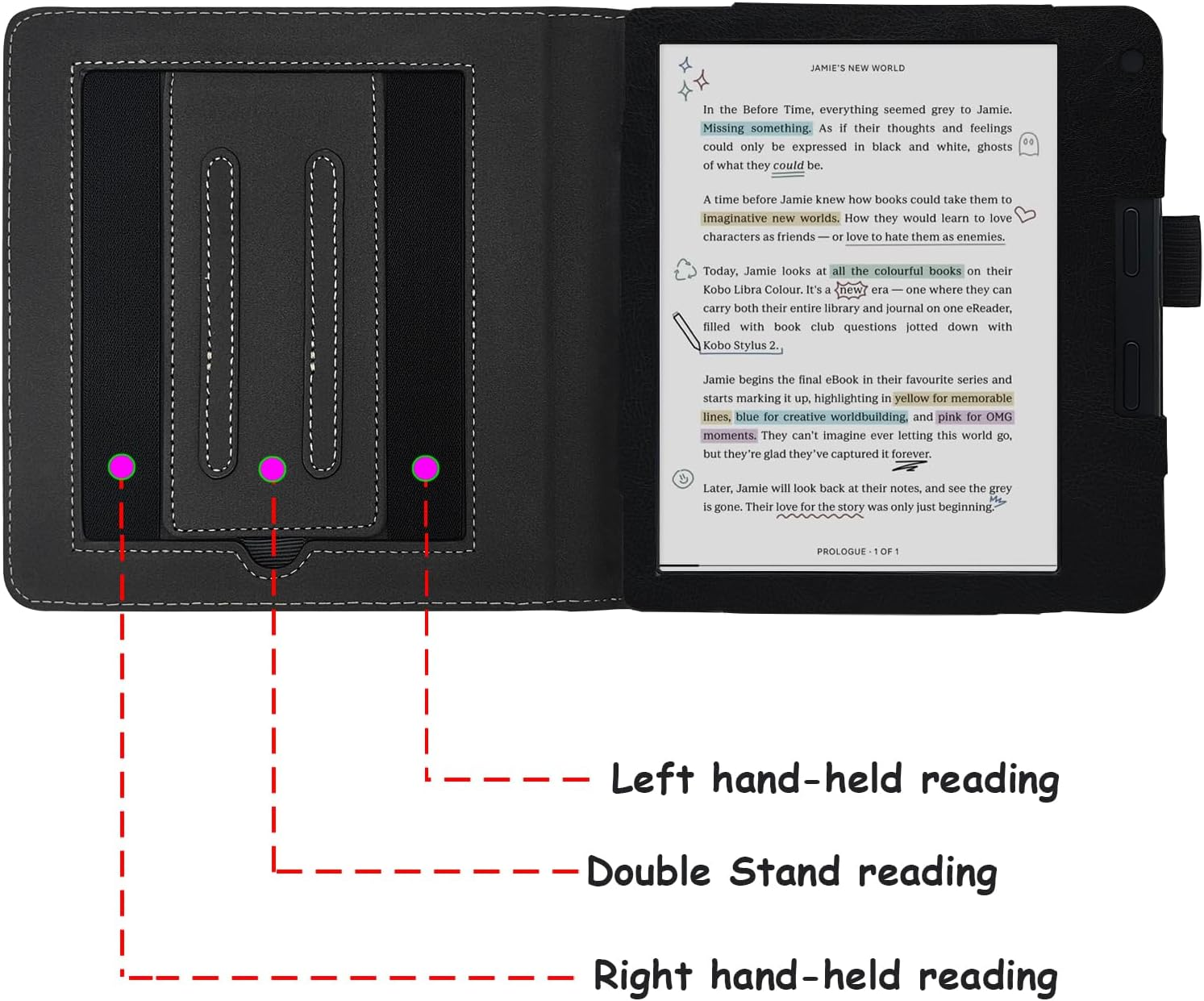 GOVTVA Double Stand Case for 7'' Kobo Libra Colour/Libra 2 Cover with Auto Sleep&Wake/Double Hand Strap/Magnetic Closure Fits Kobo Libra E-Reader (Gentleman Black) image number 6