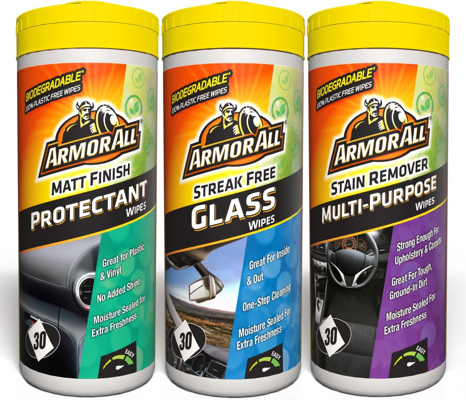 Armor All Car Interior Cleaning Wipes - Triple Pack, 90 Biodegradable Wipes (Set of 3X30), Ideal for Car Detailing, Made in the UK image number 1