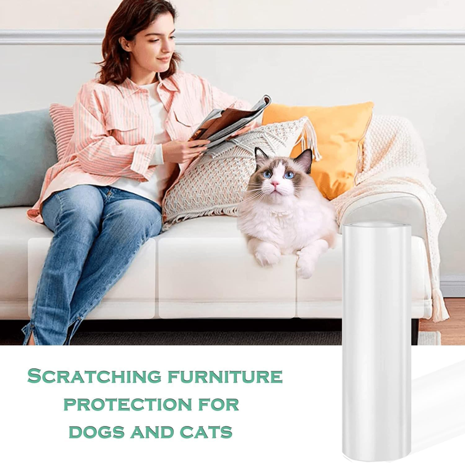 Cat Furniture Scratch Protector, Single-Sided Sticky Coat Protector for Cats, Flexible Corner Protection under Kittens, Scratch Protection (120 X 12.4 Inches) image number 3