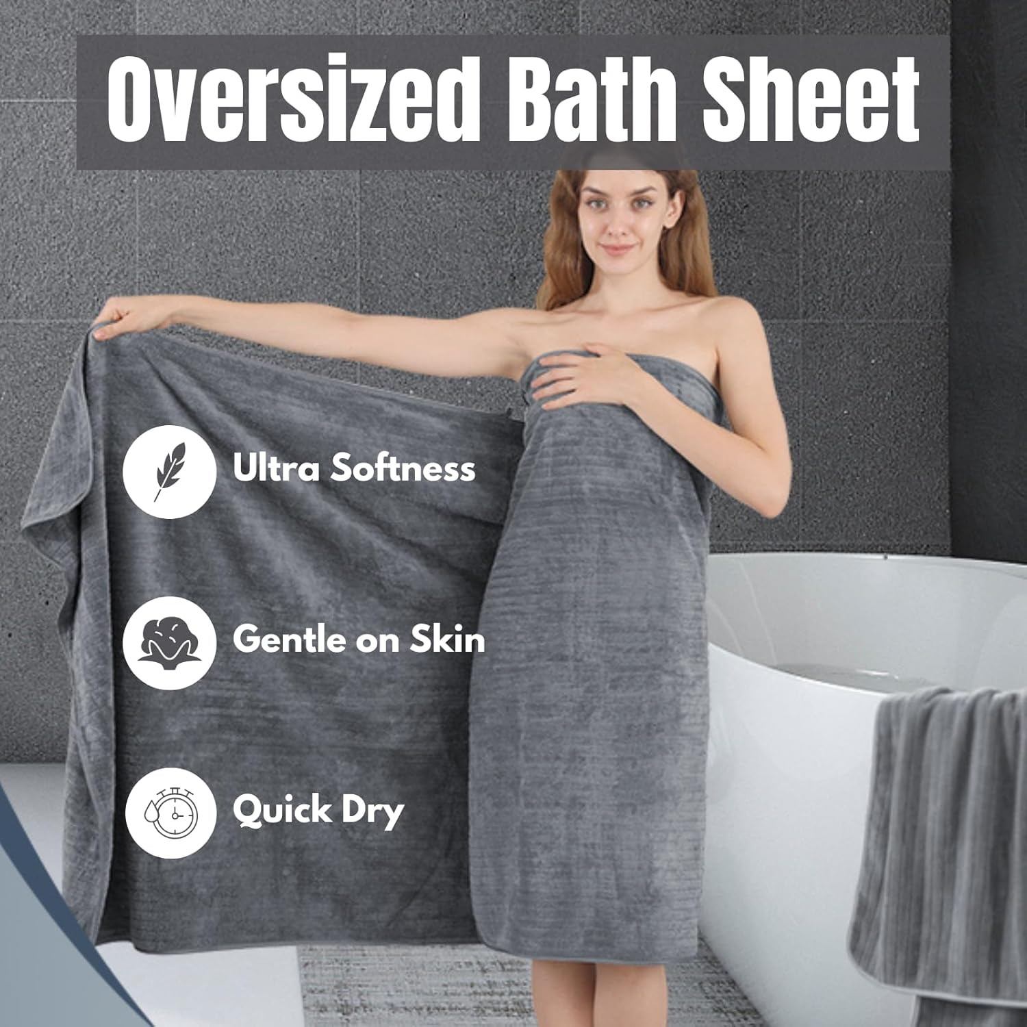 2 Pack Extra Large Bath Towels 90 X 180 Cm, JOMWEN Oversize Towel Microfiber Bath Sheet, Super Absorbent Bathroom Towel Set, Quick Dry Shower Towels for Home, Hotel, Dorm, Spa, Shower, Gym image number 1