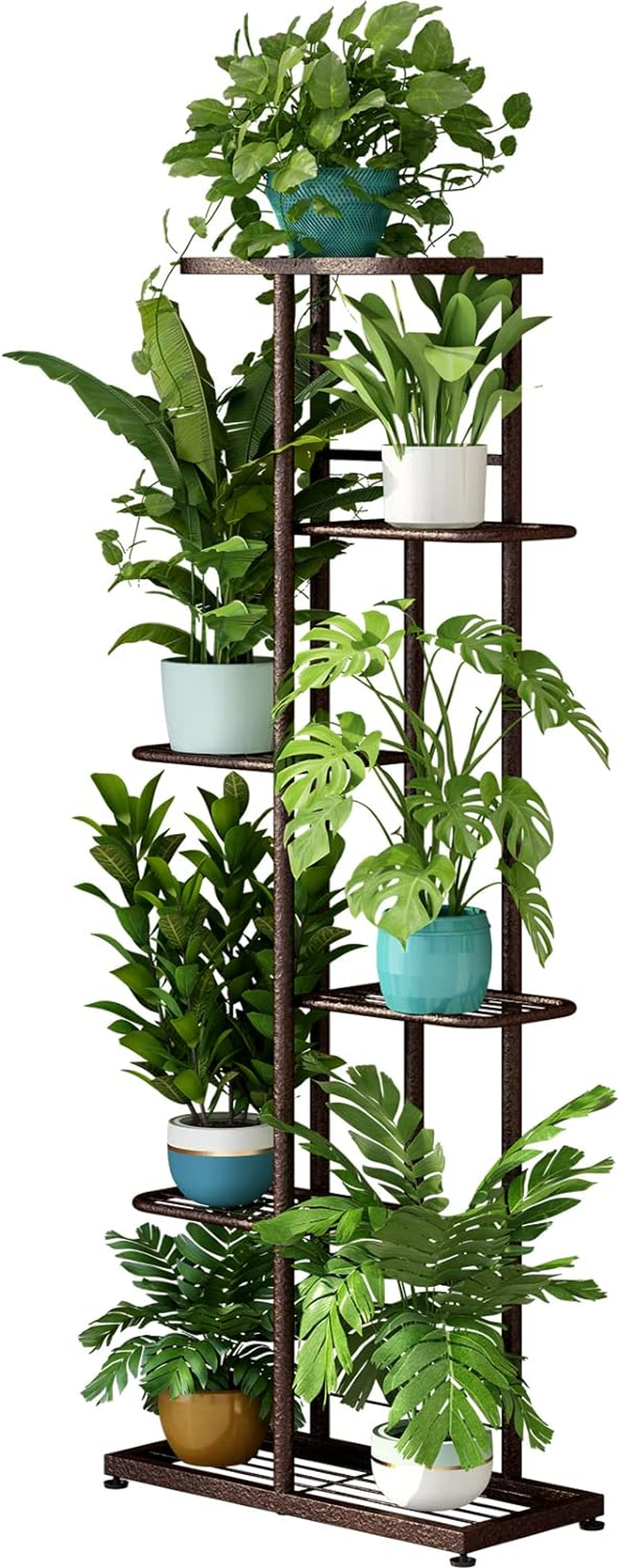 LINZINAR Plant Stand Metal 7 Tier 8 Potted Multiple Flower Pot Holder Shelf Indoor Outdoor Planter Display Shelving Unit for Patio Garden Corner Balcony Living Room, Bronze