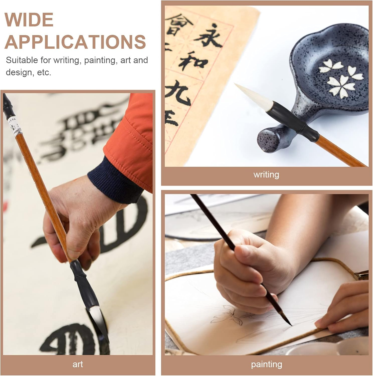 HOODANCOS 9Pcs Set of Chinese Art Brushes - Calligraphy - Ink and Painting Brushes Authentic Chinese Calligraphy Brush Japanese Sumi E Art Brush Ideal for Beginners image number 4