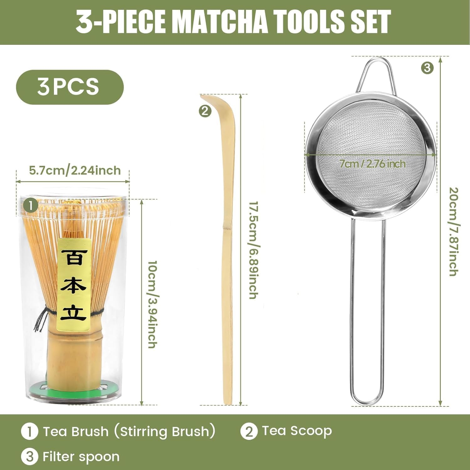 Luikyei Matcha Traditional Starter Set - Bamboo Matcha Whisk (Chasen), Scoop (Chashaku), Stainless Steel Sifter, Fully Printed Handbook - Japanese Tea Set image number 2