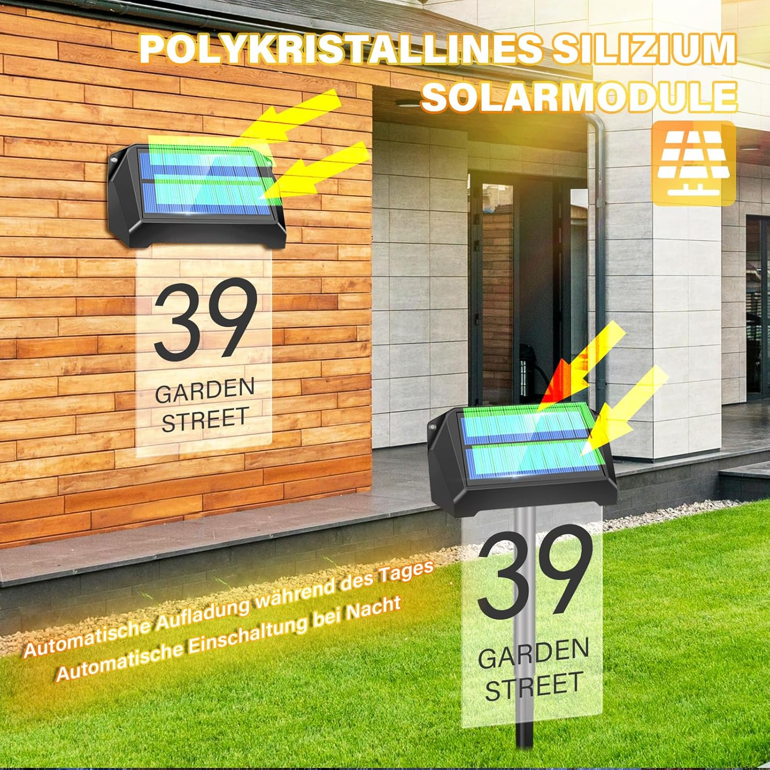 TOTHDATE Solar House Number Illuminated, 10 Colours, Personalised House Number Sign, Illuminated, 1200 Mah, IP65 Waterproof Address Board for Wall Floor - 10 Colours image number 2