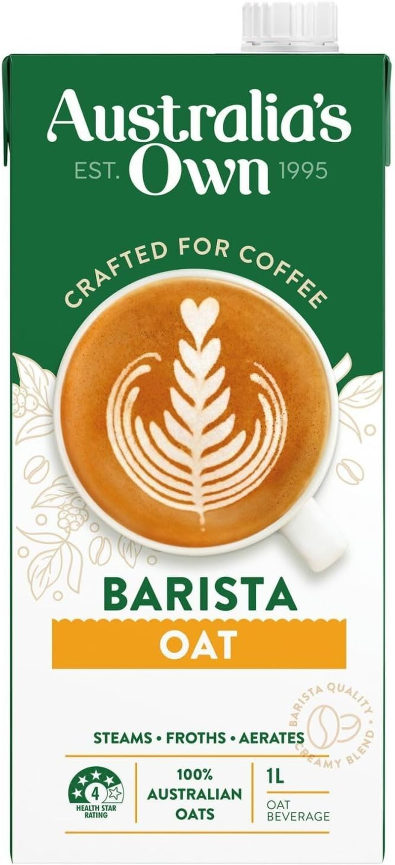 Australia'S Own Barista Dairy Free Vegan Oat Milk for Coffee Latte & Espresso, 1 Litre (Pack of 8)