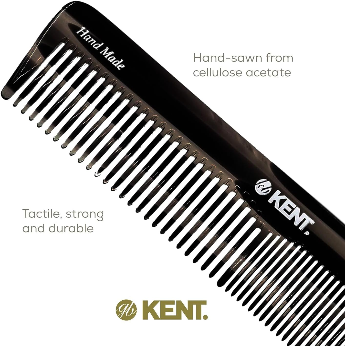 Kent 16T Black Graphite Fine and Wide Tooth for Daily Grooming,Handmade Styling Comb for All Hair Types,Wet or Dry Hair Detangling Comb for Men and Women,Saw Cut Hand Polished,Made in England