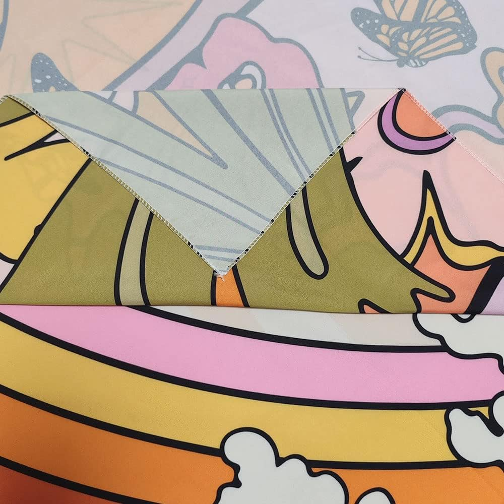 TOMOZ Vintage 70S 60S Groovy Tapestry, Retro Flowers Clouds Sun and Rainbow Tapestry Wall Hanging, Orange Boho Aesthetic Tapestry for Bedroom Living Room Dorm Decor 60 X 51Inch image number 3