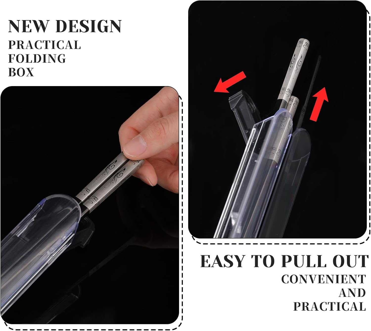 KALIONE 1 Pair Metal Chopsticks Reusable, Travel Stainless Steel Chopsticks with Case, Laser Engraved Titanium Chop Sticks, Phoenix Pattern Portable Chopsticks with Pull Design Case image number 5