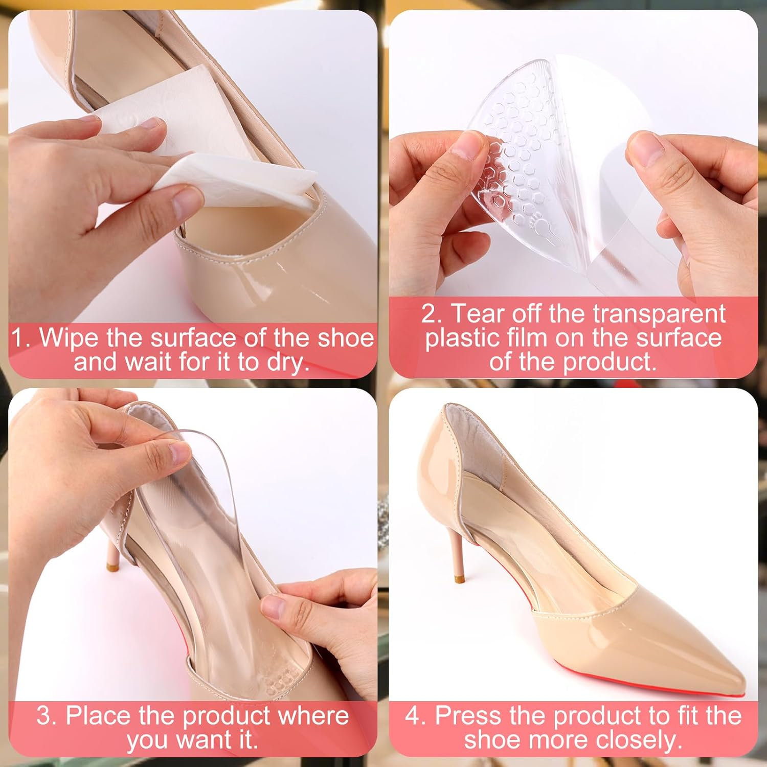 2 Pairs Insoles for High Heels, 3/4 Self-Adhesive Gel Insoles for Women High Heel Comfort Pads Weight Shifting Shoe Inserts Foot Cushions Accessories Used on Flat Feet (Transparent) image number 6