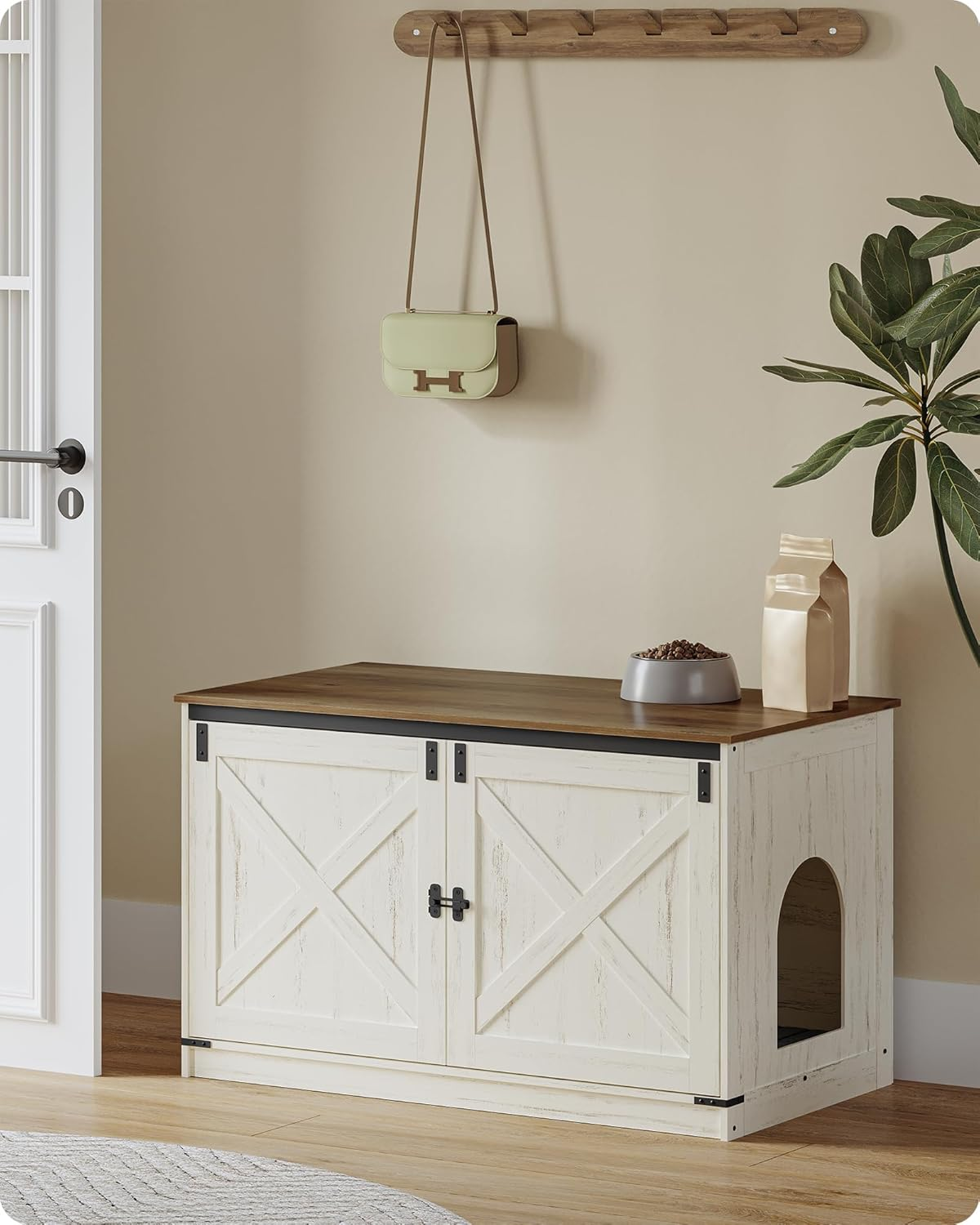 Hzuaneri Cat Litter Box Enclosure, Hidden Litter Box Furniture with Removable Dividers, Reversible Entrance Left or Right Side,Cat House, 39.4 X 21.7 X 23.6 Inches, Rustic White and Brown CB84714X image number 4