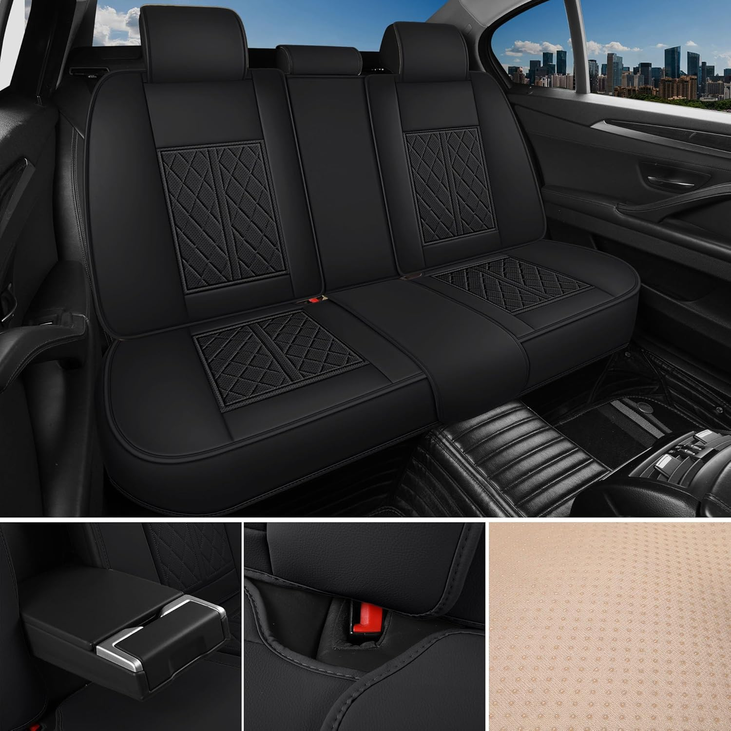 Duduwang Car Seat Covers Full Set Universal Fitment for Cars, SUV, Sedans, Trucks, Anti-Slip Breathable Faux Leather Automotive Seat Covers (Black, Full Set) image number 5