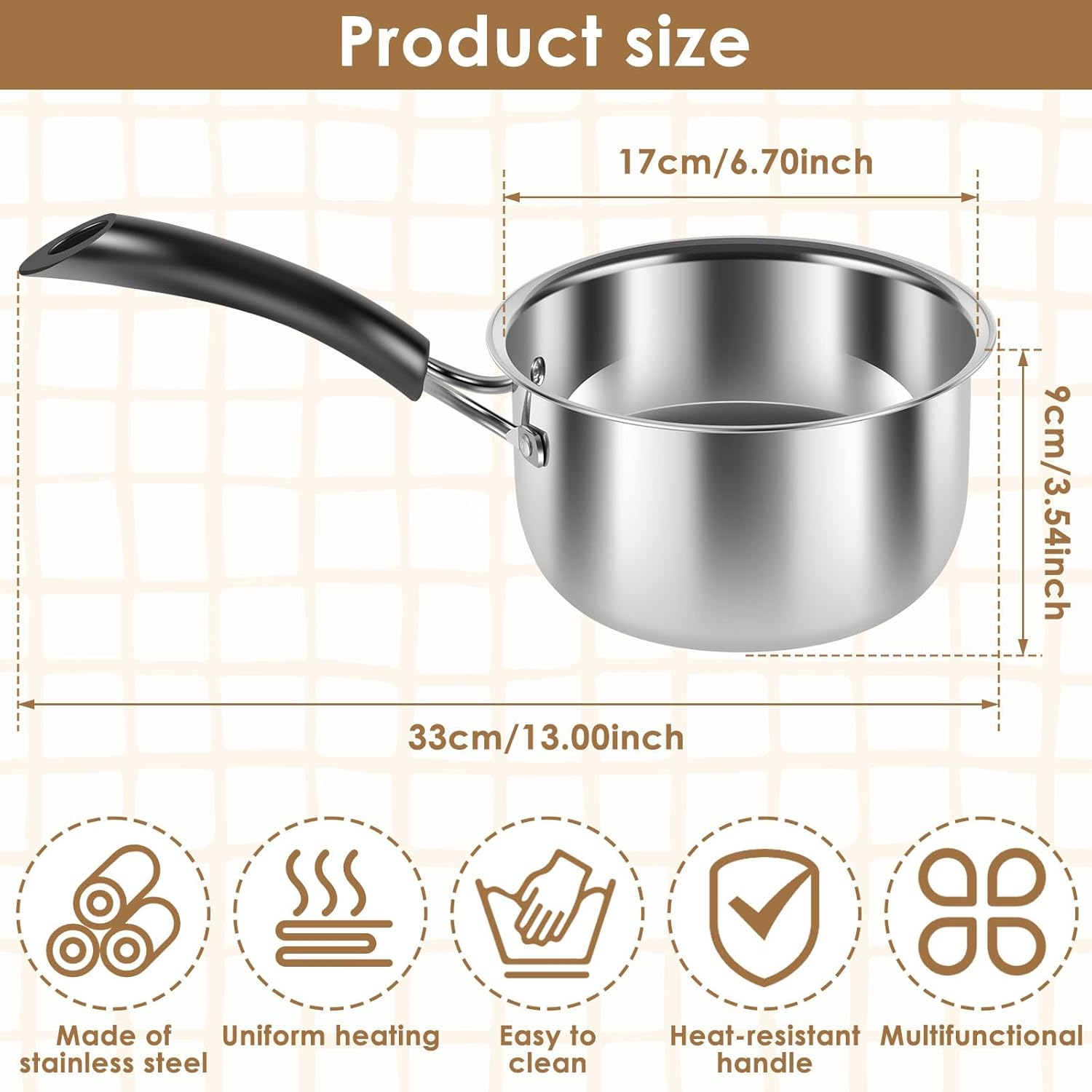 Stainless Steel Saucepan, Small Sauce Pot Milk Pot, Portable Small Cooking Pot with Glass Lid Heat-Resisting Handle, Dishwasher Safe Soup Pot Porridge Cooking Pot for Kitchen Cooking Boiling Stewing image number 2