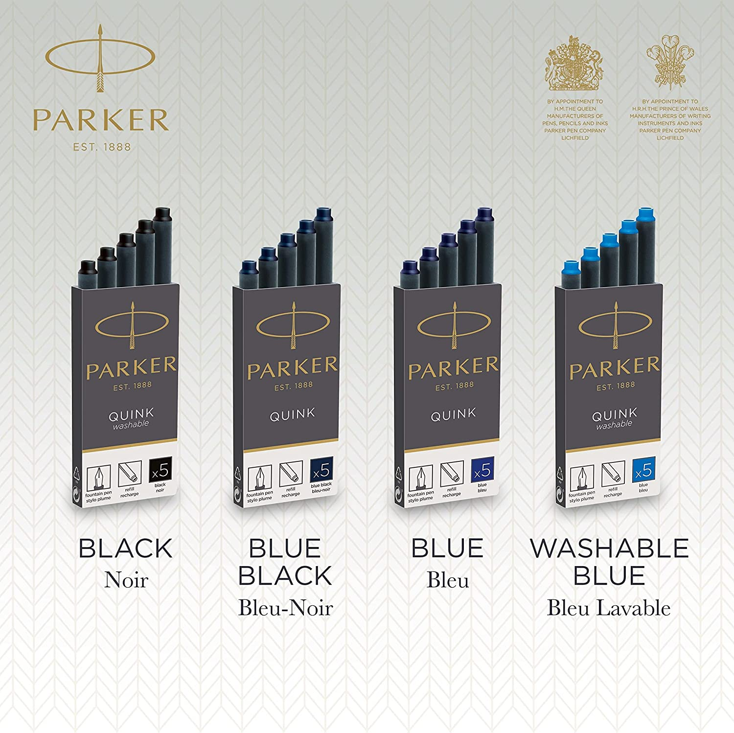 PARKER QUINK Long Fountain Pen Ink Refill Cartridges, Black, 5 Count (Pack of 2) image number 3