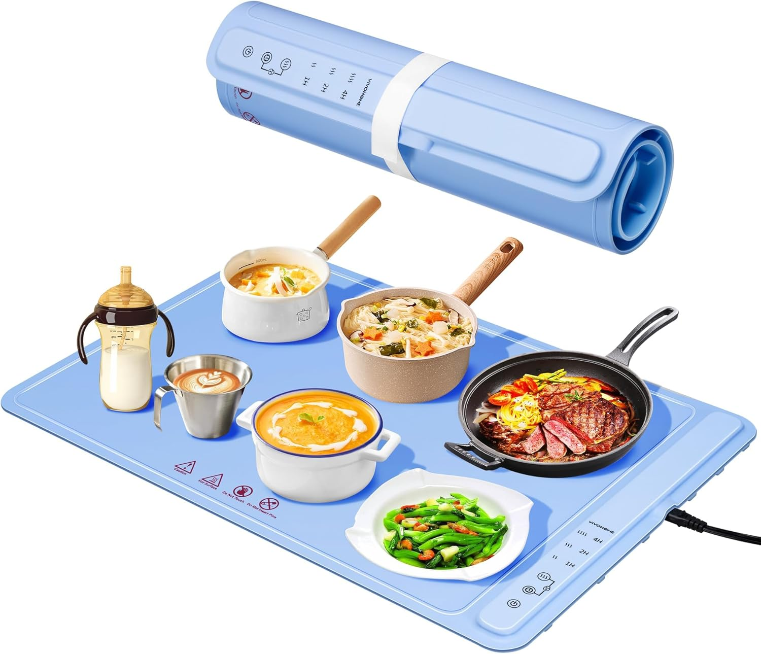 Food Warming Mat for Buffets, Full Surface Heating 3-Level Temperature and Timer Setting, Automatic Child Safety Lock, Electric Silicone Food Warmer for Parties, Gatherings, Khaki