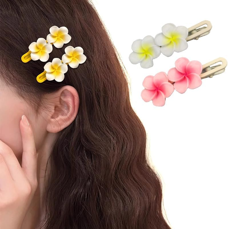 6Pcs Plumeria Flower Clips Hawaiian Frangipani Plumeria Clips Flower Hairpin Hair Accessories for Beach Wedding Summer Holiday image number 3