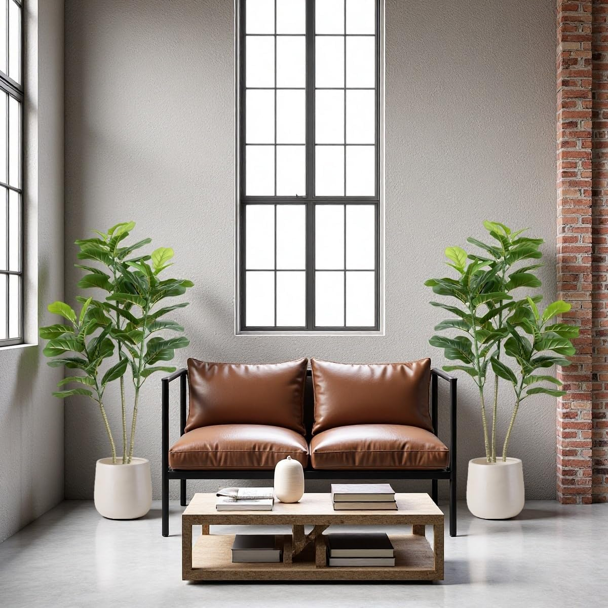 Set of 2 Artificial Fiddle Leaf Fig Trees, 130CM Tall Fake Plants with Pots, Large Faux Ficus Lyrata with Realistic Green Leaves for Indoor Home Decor, Outdoor Decoration &ndash; (130CM-2PCS-B) image number 1