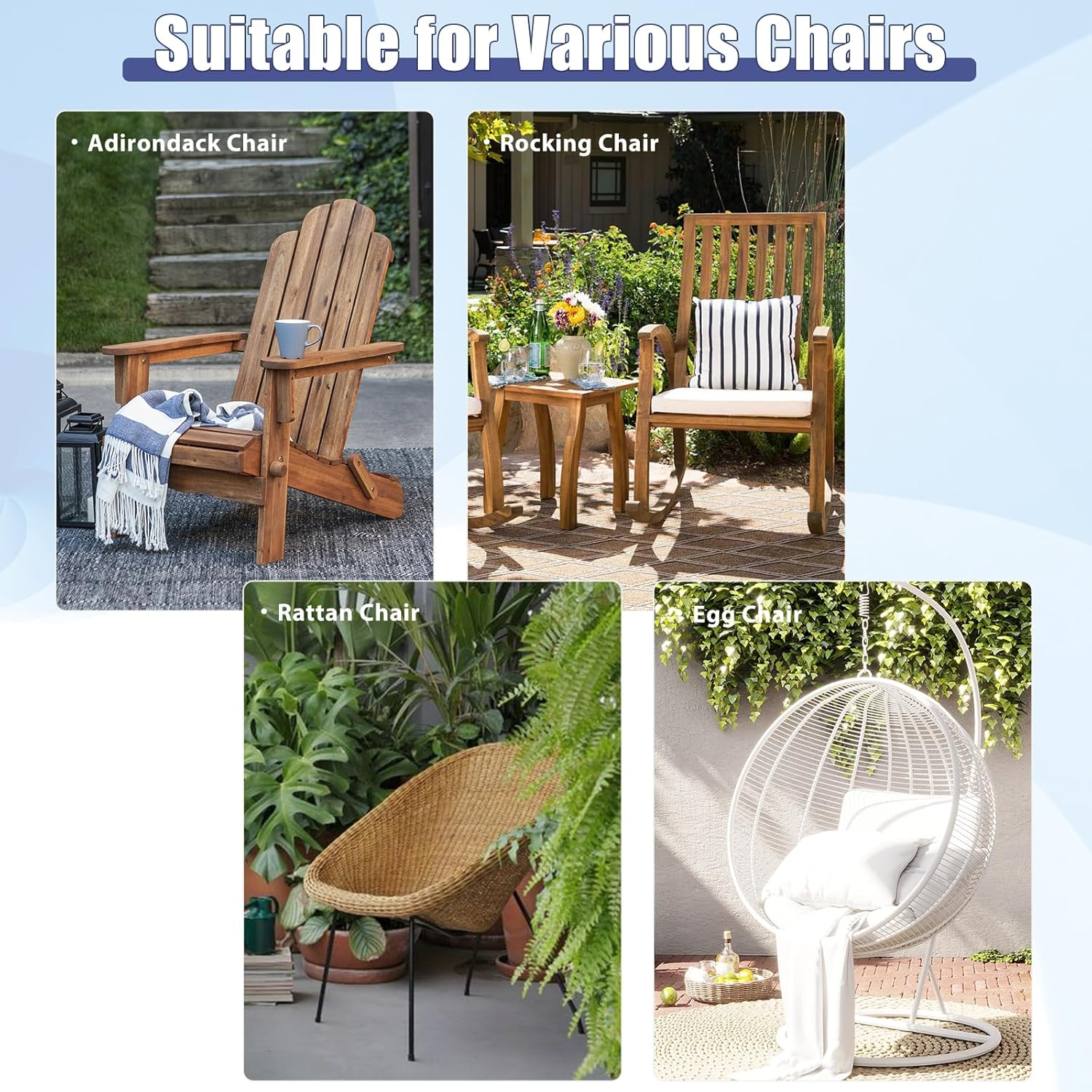 Gollense Adirondack Chair Cushion Rocking Chair Cushions High Back Patio Chair Pad for Indoor/Outdoor Water-Resistant Lounge Chair Replacement Seat Pillow with Ties for Garden Furniture (Dark Grey) image number 6