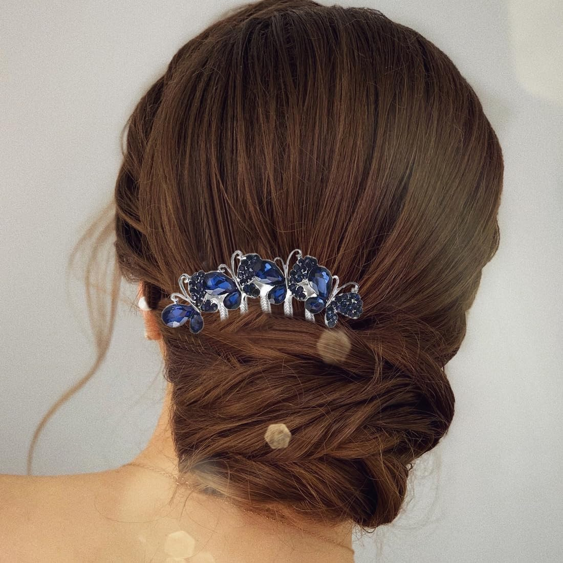 LQI Set of 3 Flower Rhinestone Hair Comb Accessories Wedding Crystal Opal Hair Side Comb Long Tooth Hair Clip Butterfly Hair Accessories image number 4