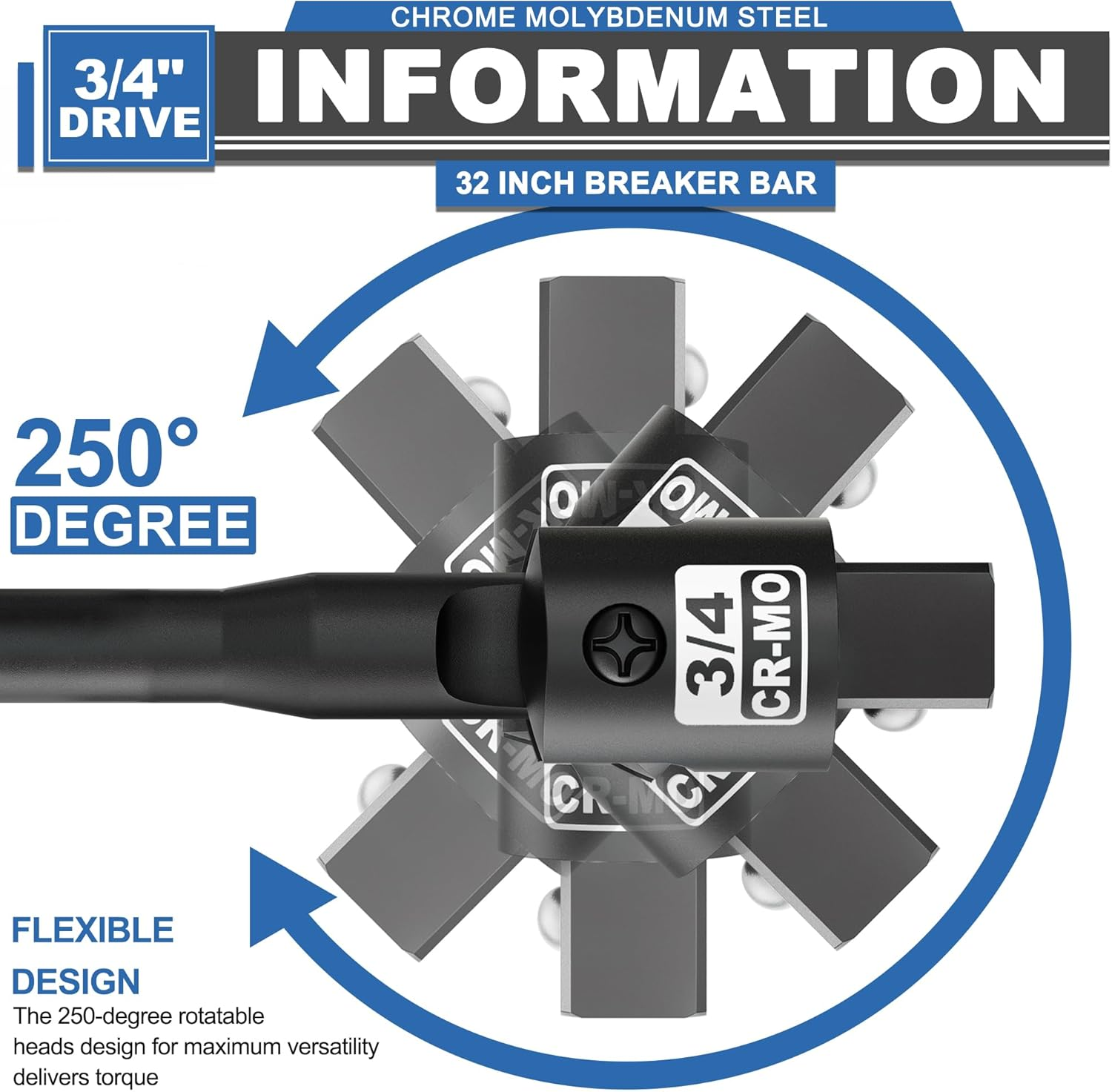 Aiourx 3/4" Drive 810 Mm Breaker Bar, CR-MO Steel Rotating Head, Extra Long Handle for Rusted Frozen Truck Tire Lug Nuts Bolts image number 6