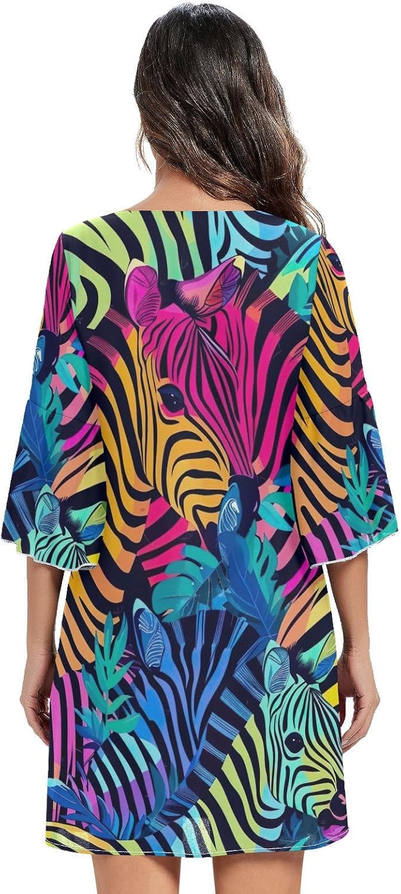 Retro Neon Zebra Casual Dress Printed Chiffon Line Maternity Dress image number 5