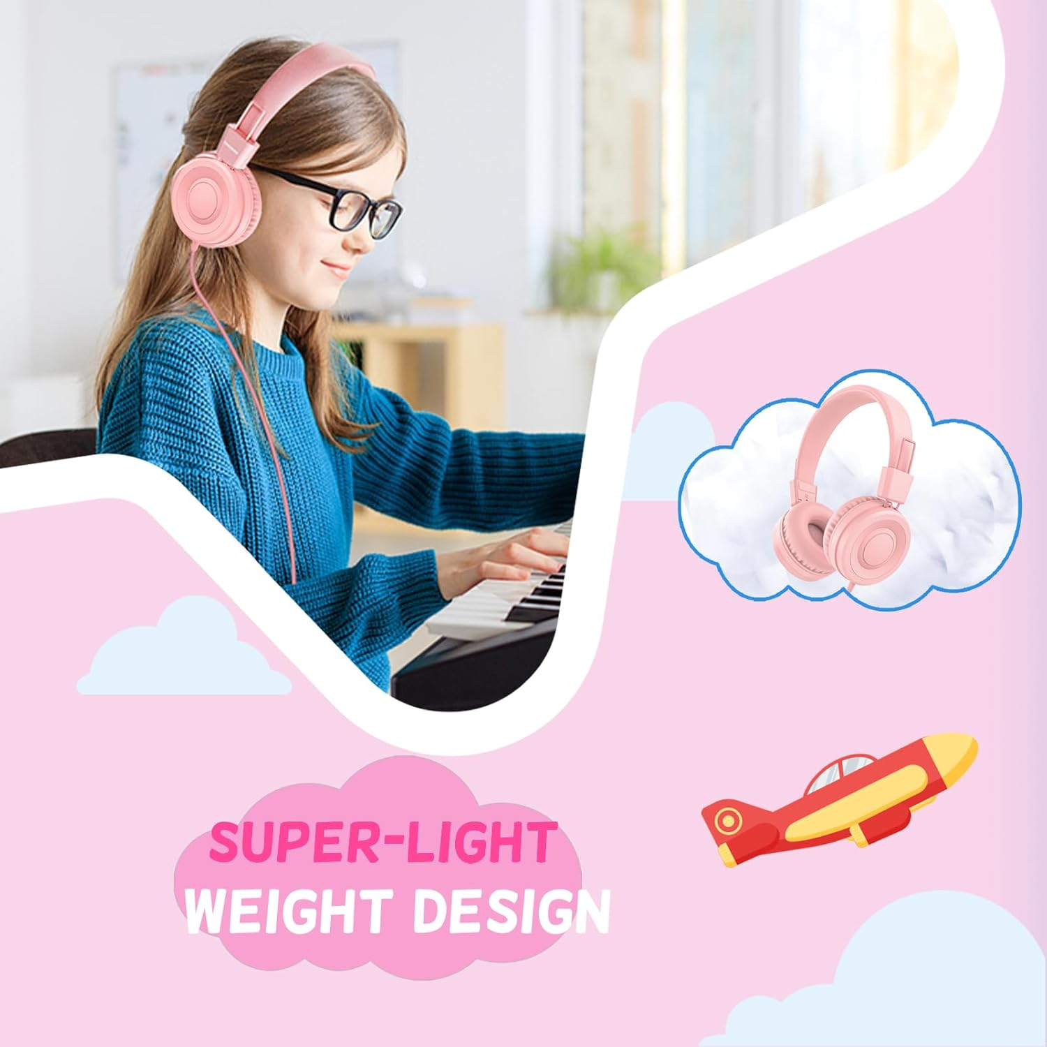 Cowyawn USB Type C Kids Headphones for School, Wired Toddler Headphones, 94Db Volume Limited, HD Stereo Sound, Foldable Lightweight On-Ear Wired Headphones for Kids/Children/Teens/Boys/Girls