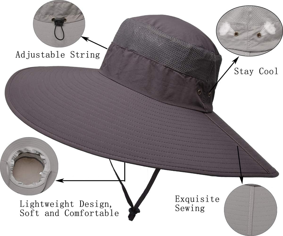 Leotruny Super Wide Brim Bucket Hat UPF50+ Waterproof Sun Hat for Fishing Hiking Camping - C01-Light Grey image number 4