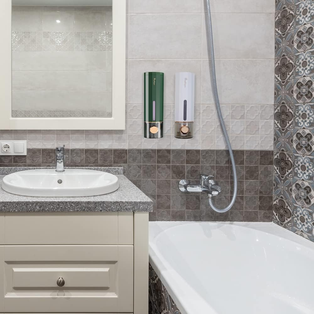 Modixun Liquid Soap Dispenser Wall Mount 450Ml/15Oz, Luxury Shower Hand Soap Dispenser, Self Adhesive Shampoo Dispenser with 3Pcs Adhesives for Bathroom, Kitchen, White image number 4