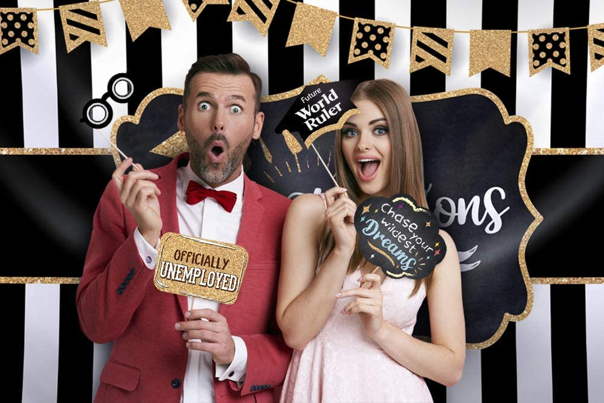 2026 Graduation Party Backdrop - Classy Black, White and Gold Theme Photography Fabric Backdrop and Studio Props DIY Kit. Great as Photo Booth Background Party Supplies and Prom Banner Decorations image number 4