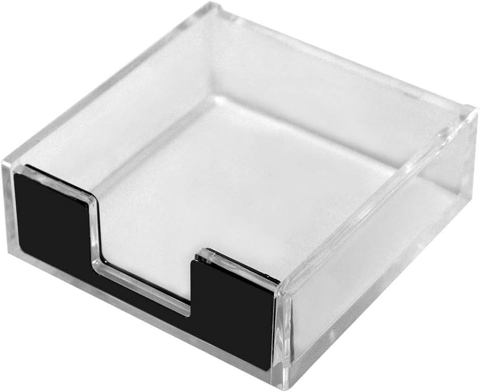 Multibey Clear Black Sticky Note Pad Holder for Desk, Memo Holder Paper Dispenser, Acrylic Desktop Accessories Organizer for Office School Home(Black)