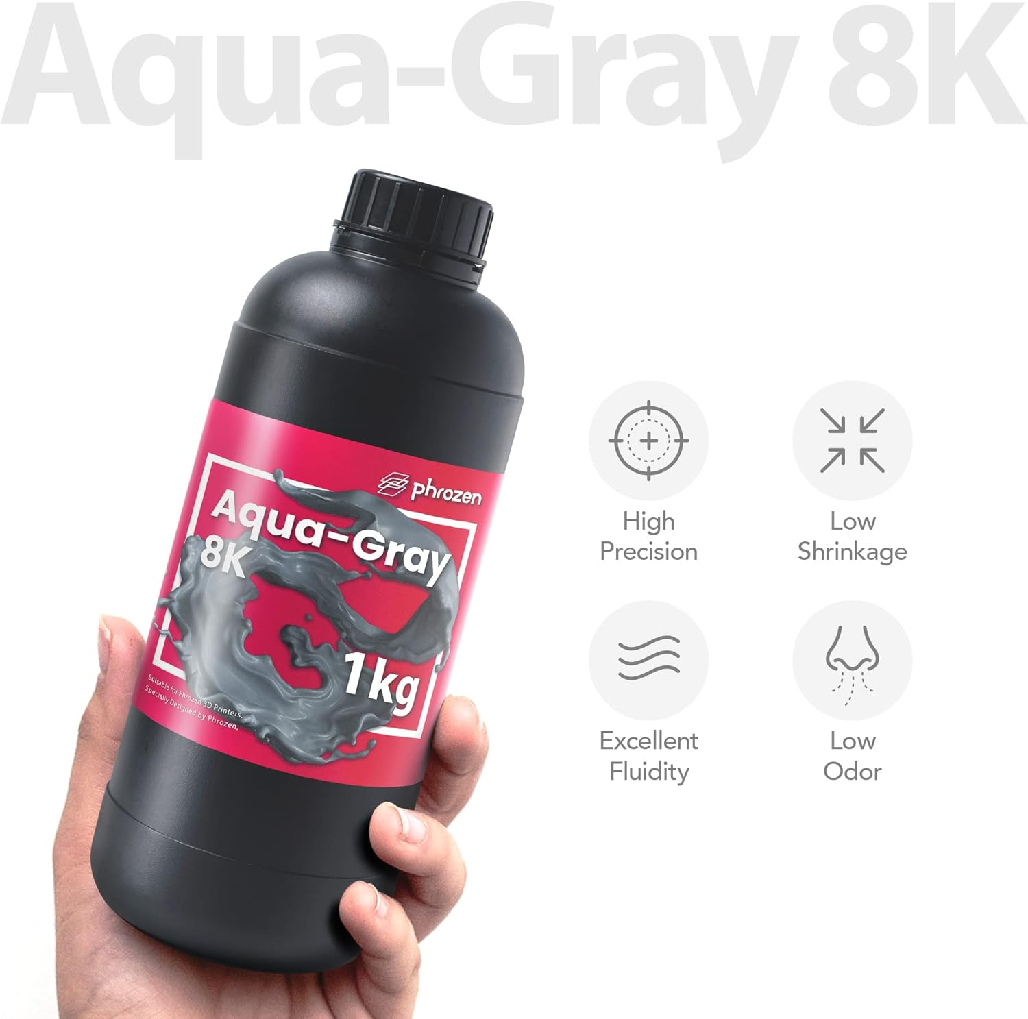 Phrozen Aqua Gray 8K 3D Printer Resin | Uv-Curing Resin for Most 405Nm LCD/DLP Printers | High Resolution, Wide Applications - Gray (1Kg) image number 4