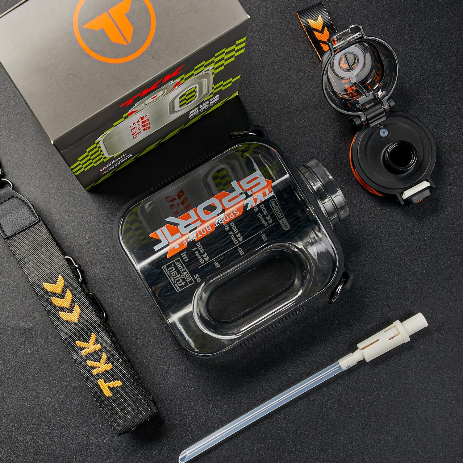 TKK 32Oz Sport Water Bottle with Straw Water Jug with Straw Large Capacity Plastic Water Bottle Dishwasher Safe 1L Water Bottle Jug BPA Free Tritan for Gym Yoga Travel Camping Outdoor Black image number 1