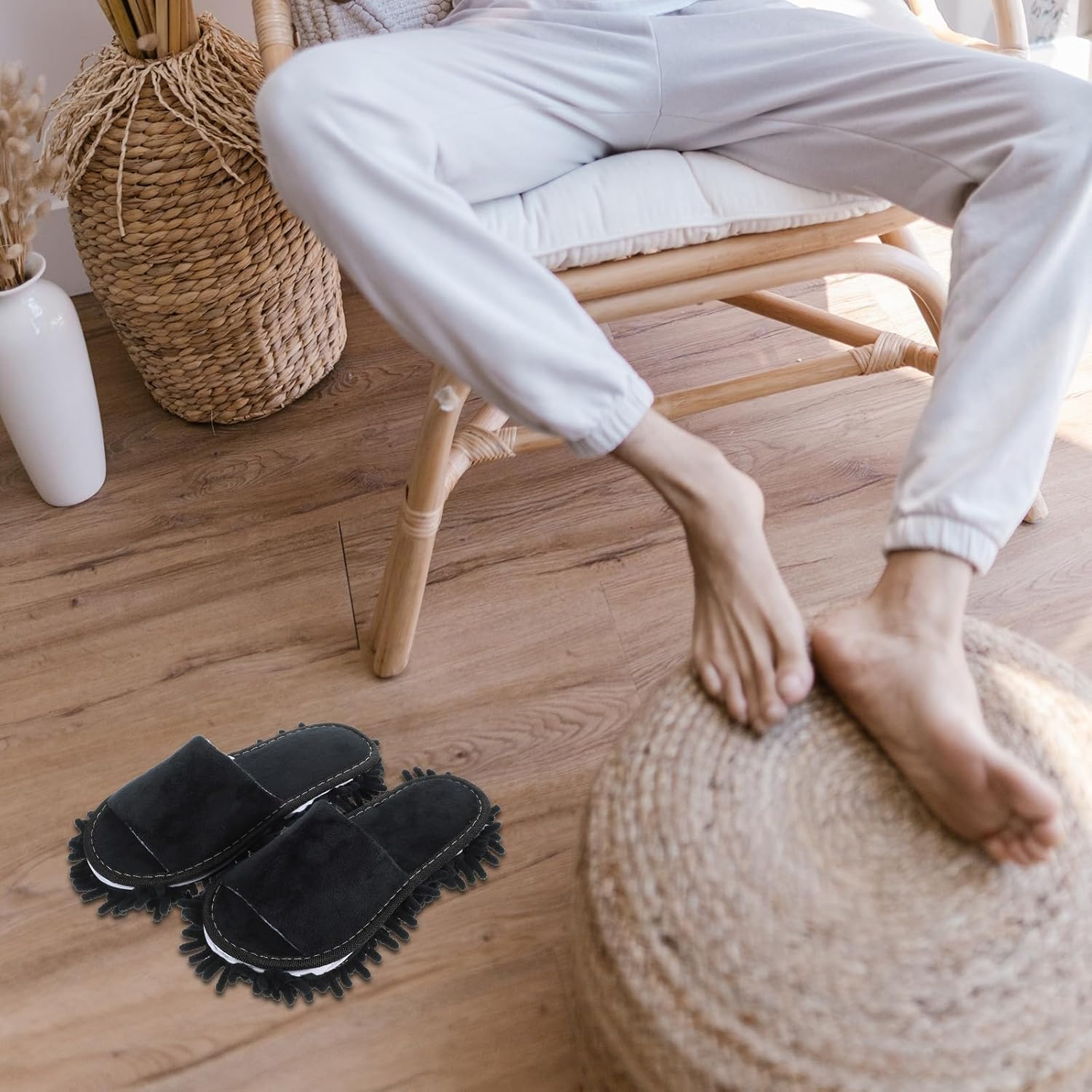 PACKOVE Cleaning Mop Slipper Floor Cleaning Slipper Detachable Mopping Shoes House Dusting Slippers Microfiber Dust Slippers Unisex Dusting for Home (39-42 Shoe Size) image number 2