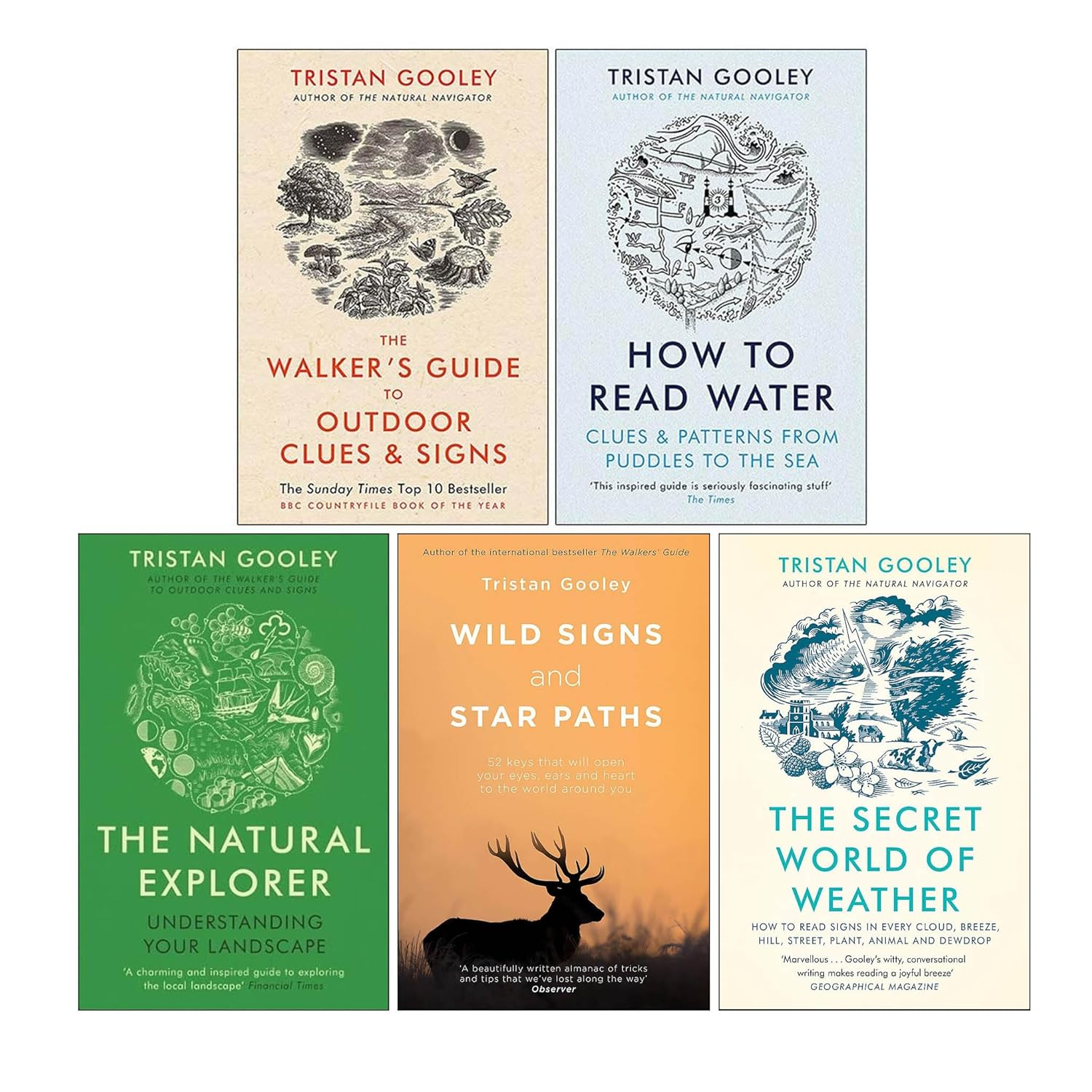 Tristan Gooley 5 Books Collection Set (Wild Signs and Star Paths, the Natural Explorer, How to Read Water, the Walker'S Guide to Outdoor Clues and Signs & the Secret World of Weather)