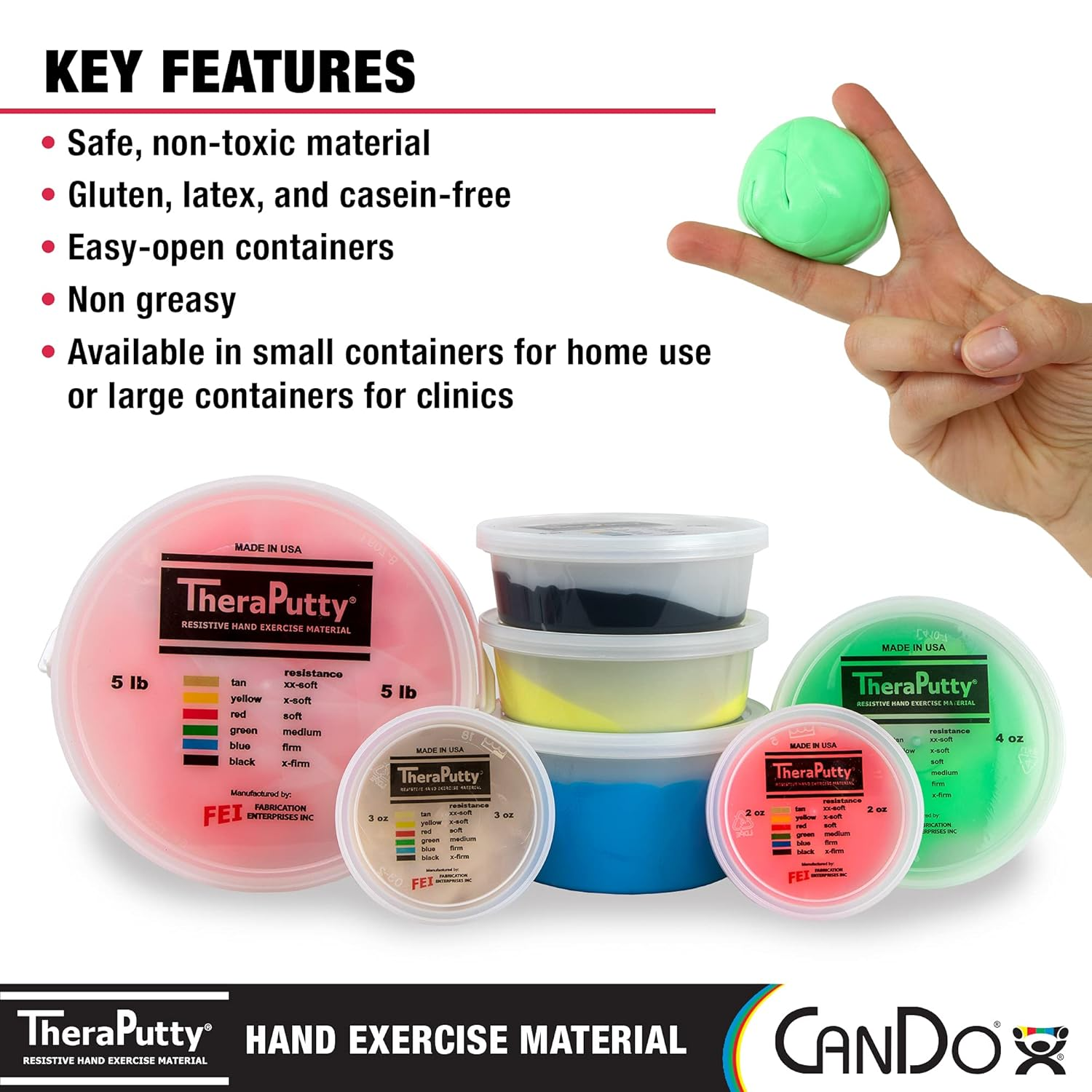 (90Ml-Green-Medium) - Antimicrobial Theraputty Exercise Material Size: 90Ml, Resistance/Colour: Medium/Green image number 5