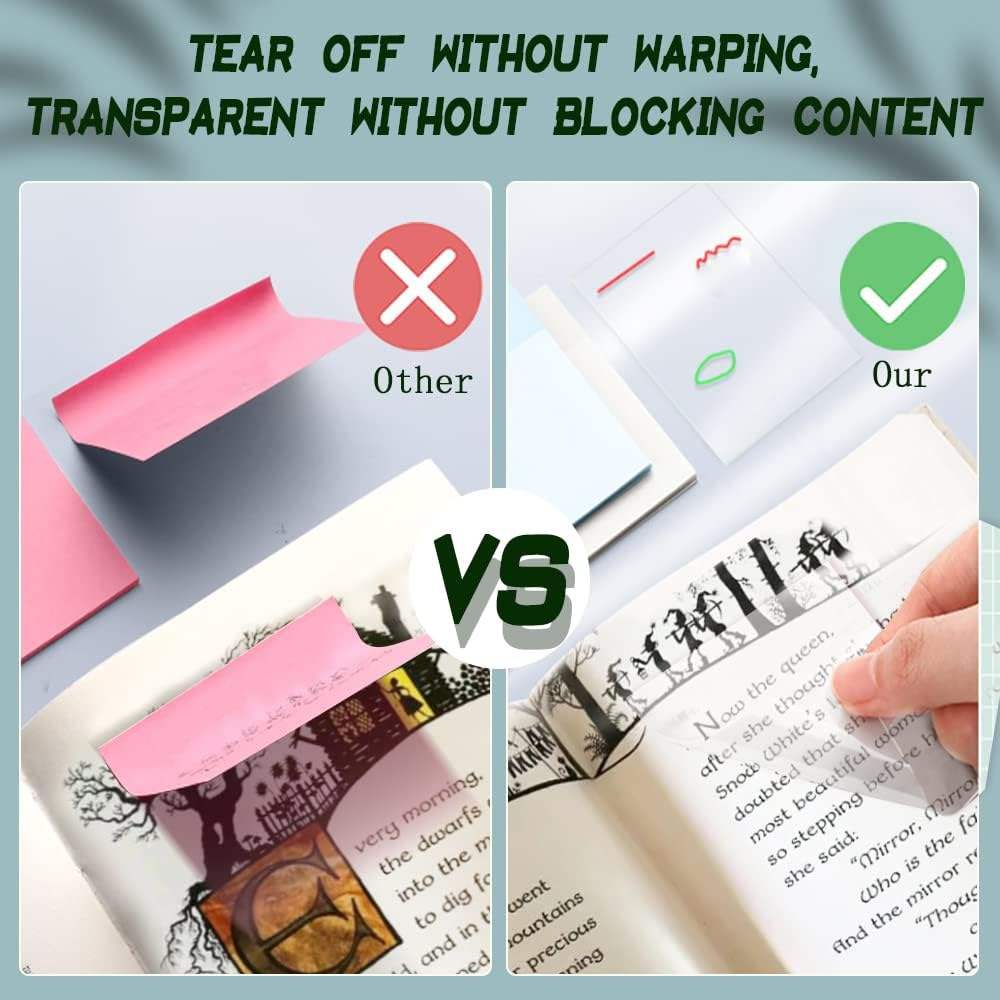 Transparent Sticky Note Pads,300 Sheets Waterproof Self-Adhesive Pad,Removable Clear Sticky Notes Suitable for Reading, Studying, Home, Office, School, Sticks Securely, Removes Cleanly image number 6