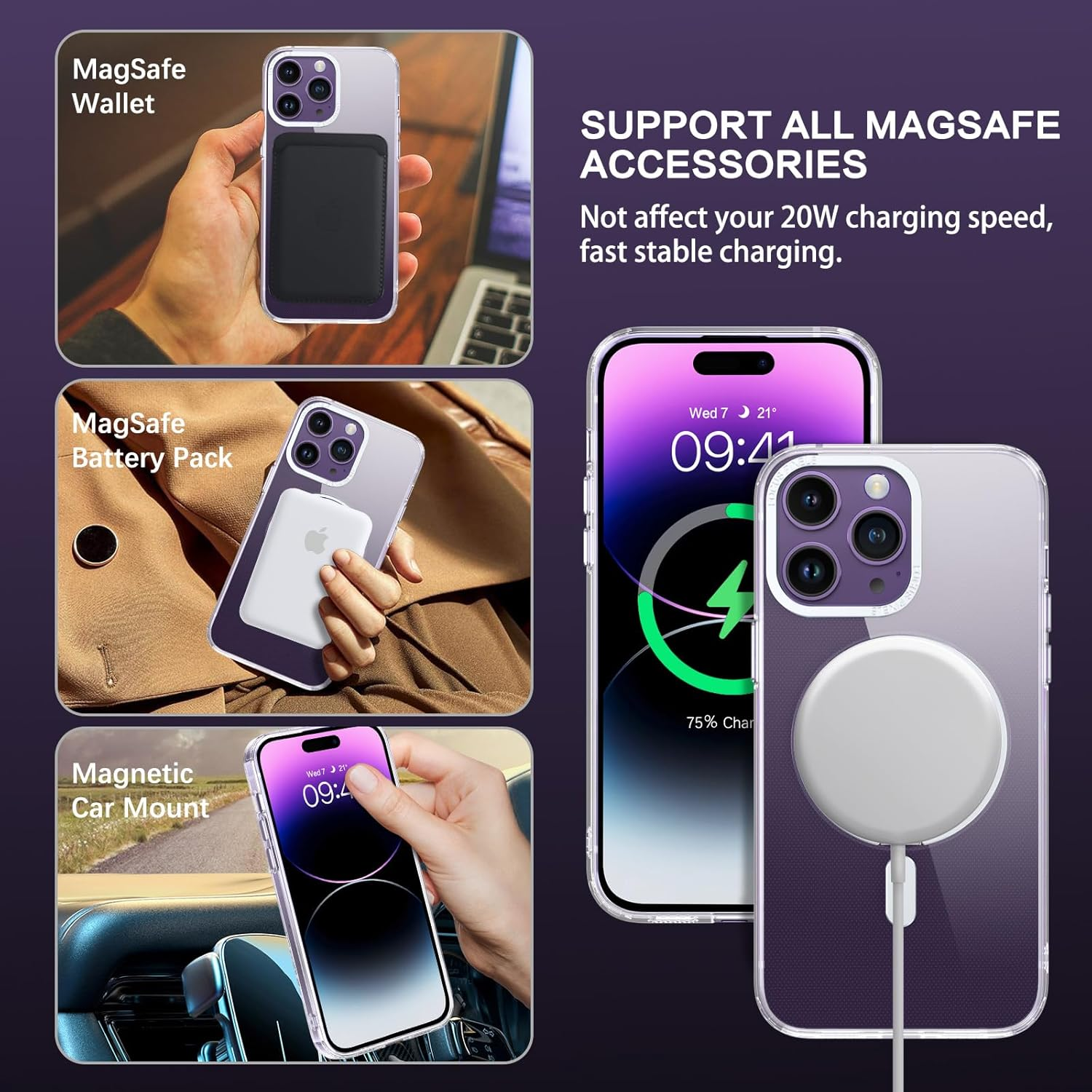 BENTOBEN Iphone 14 Pro Max Case, Magnetic Transparent Phone Case with Ring Holder, [Compatible with Magsafe] 360&deg; Rotatable Stand Flat Full Protection Slim Cases for Iphone 14 Pro Max 6.7 Inch, Clear