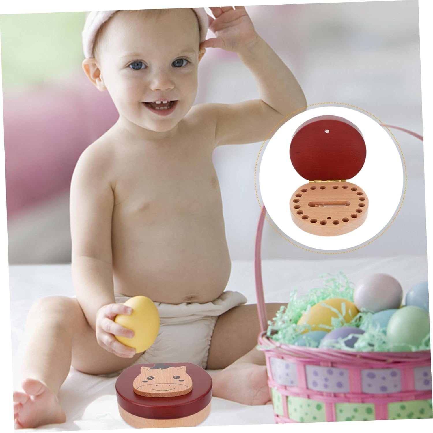 Wooden Tooth Keepsake Box First Tooth Holder with Tweezers and Fetal Hair Storage Memory Organizer for Boys image number 3