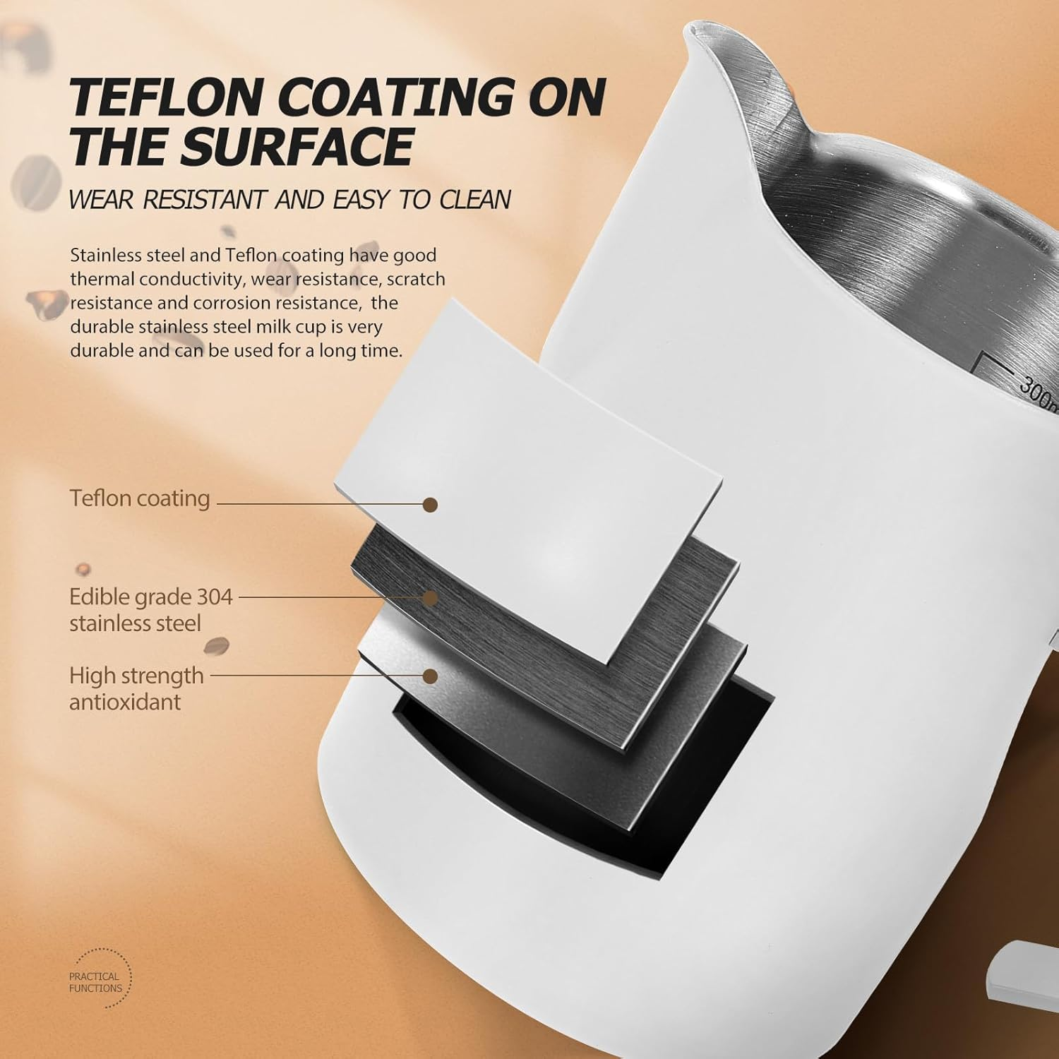 CHICAMPERA Milk Frother Pitcher 350Ml Stainless Steel with Ergonomic Handle Suitable for Home, Coffee Shops and Milk Tea Stores Espresso Steaming Cup image number 1